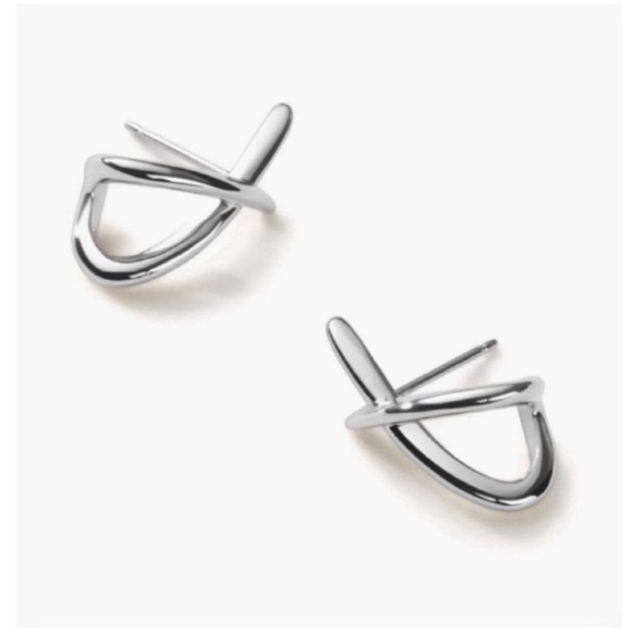 New! Anthropologie Sloane Silver Criss Cross Earrings (1065) NWOT - Picture 2 of 4